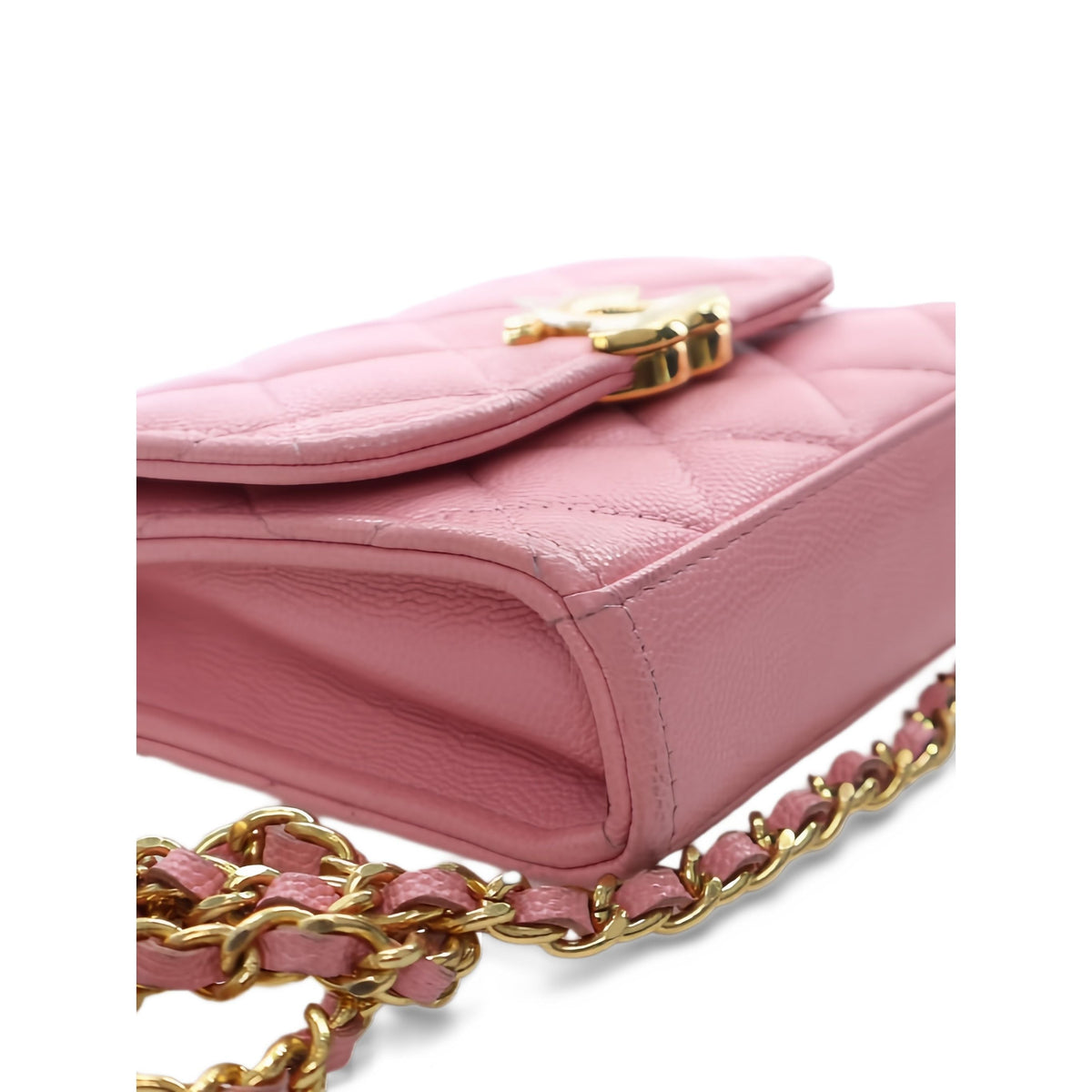 Chanel Mini CC Quilted Caviar Top Handle Clutch with Chain — Pink