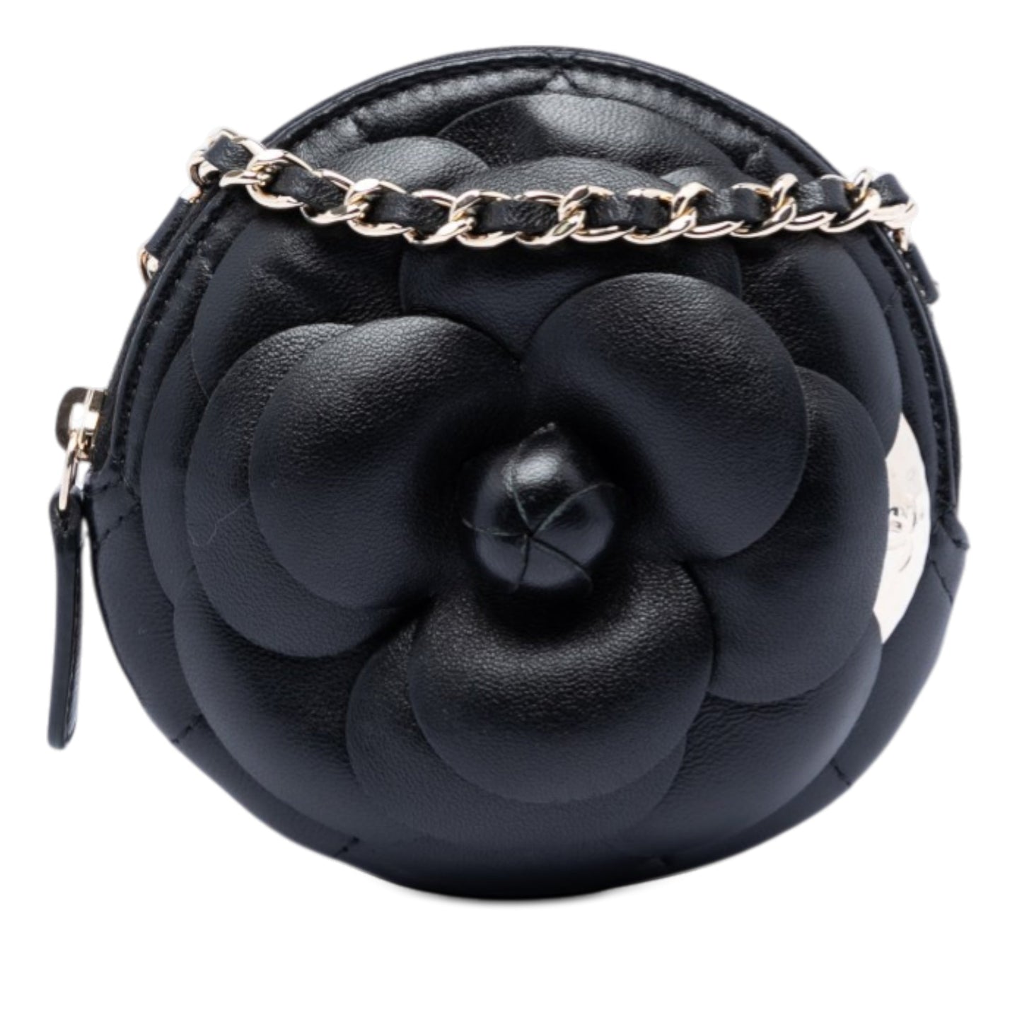 Mini CC Lambskin Camellia Bouquet Round Clutch on Chain
