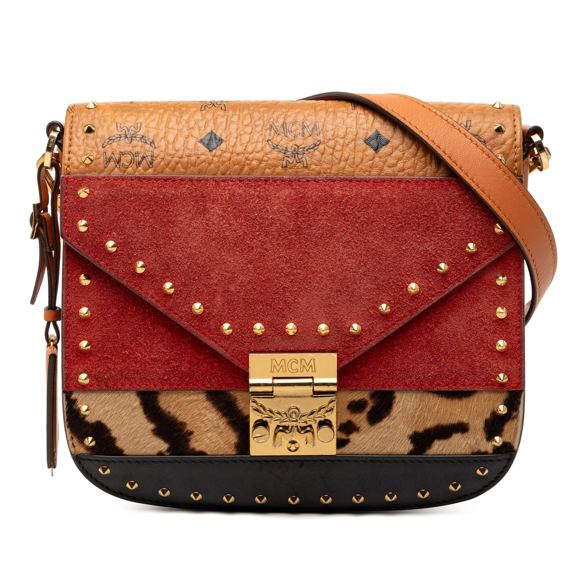 MCM Studded Suede and Pony Hair Patricia Crossbody