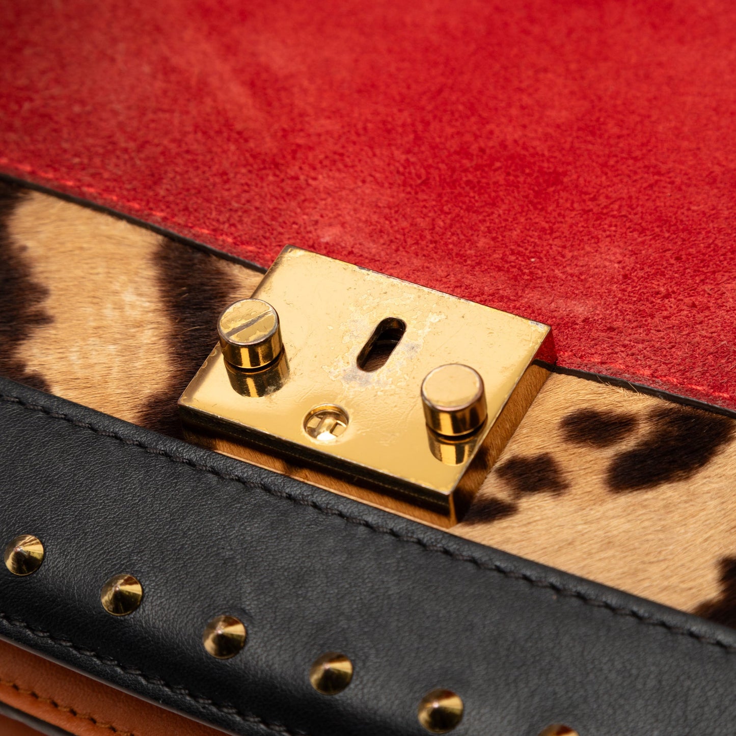 MCM Studded Suede and Pony Hair Patricia Crossbody