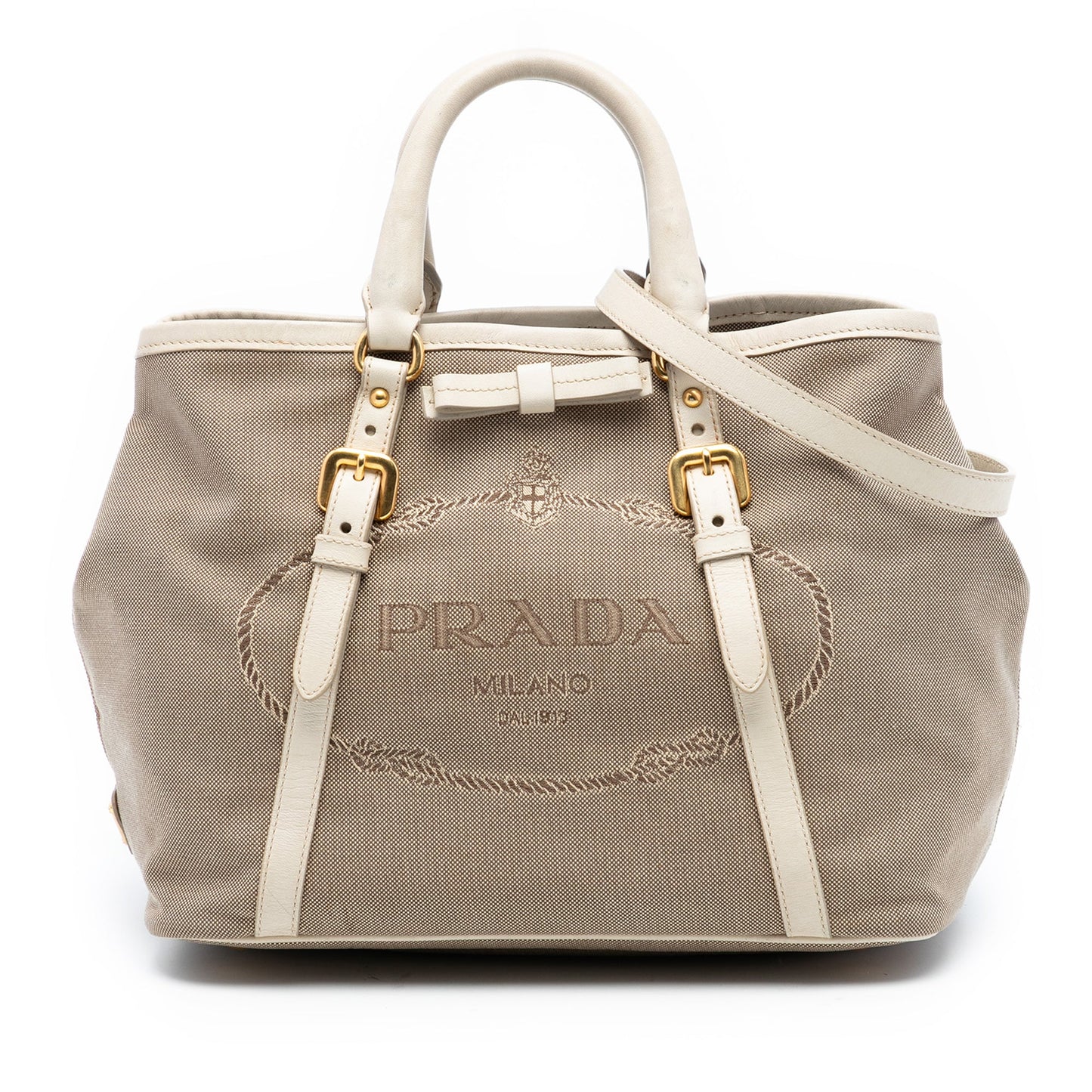 Prada Canvas Canapa Logo Bow Satchel