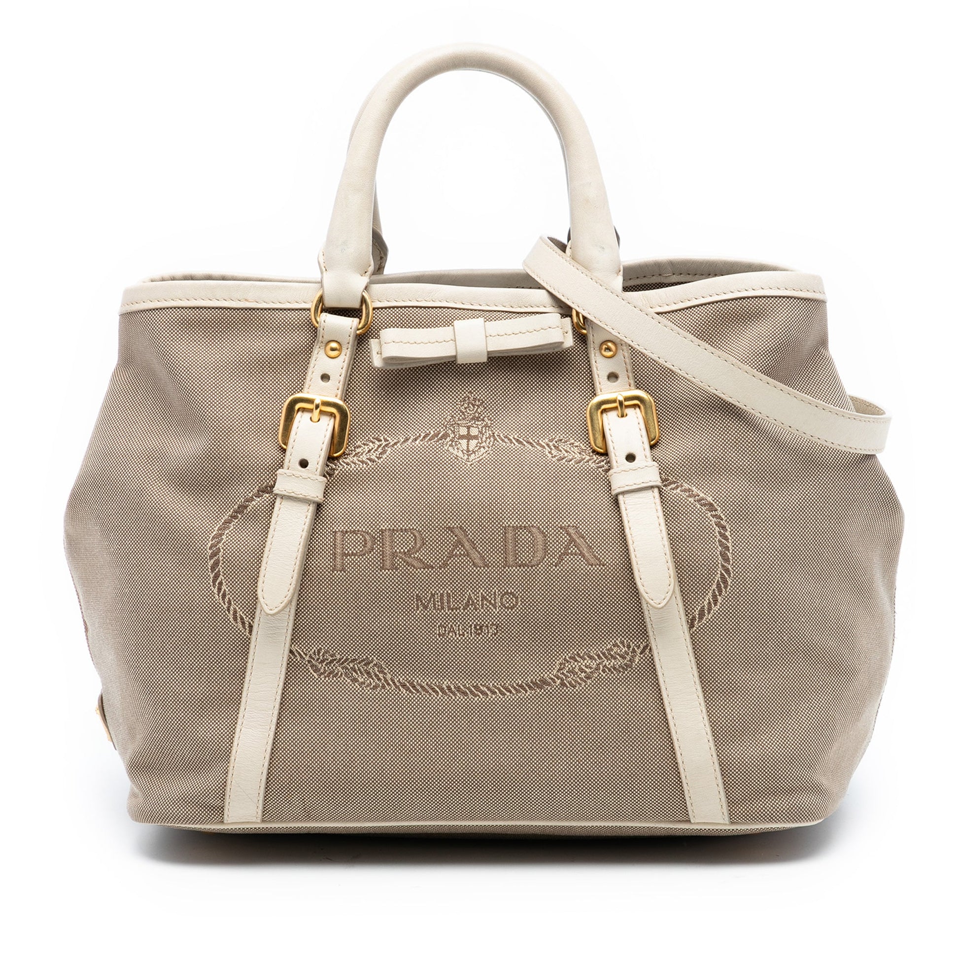 Prada Canvas Canapa Logo Bow Satchel