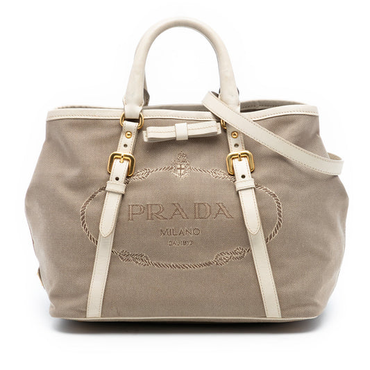 Prada Canvas Canapa Logo Bow Satchel