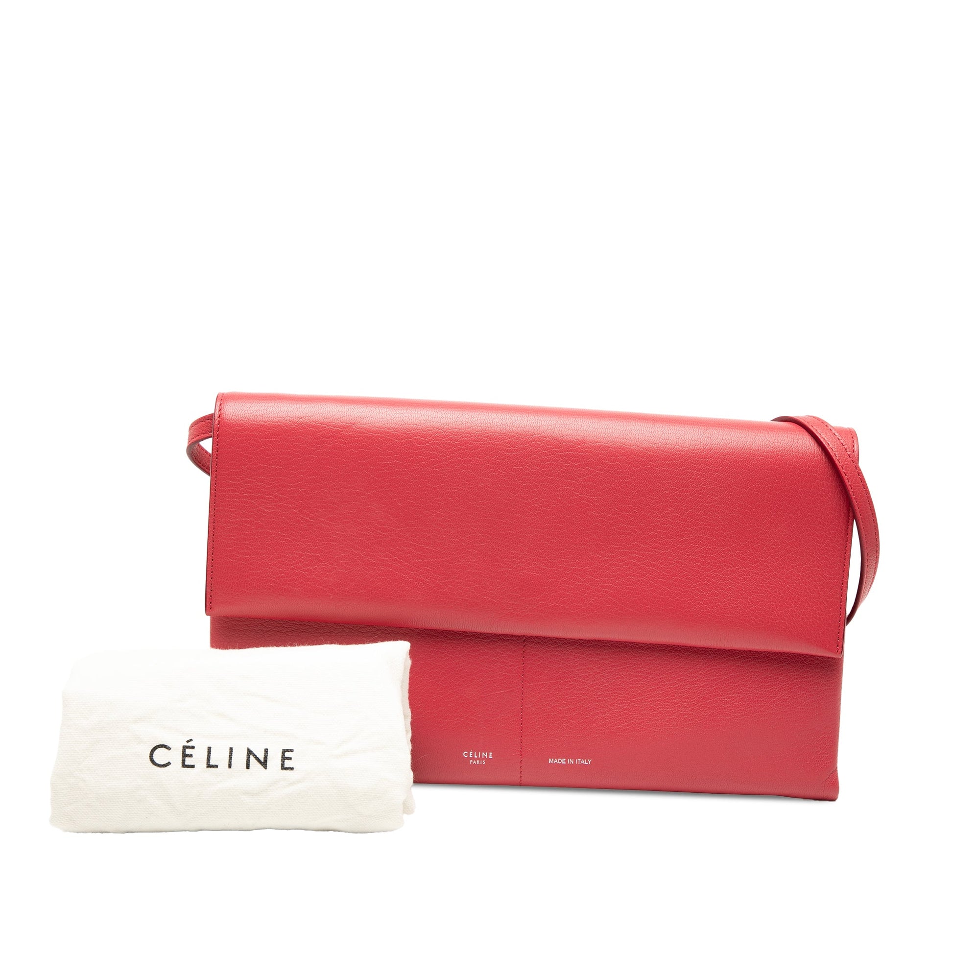 Celine Leather Folded Clutch On Strap