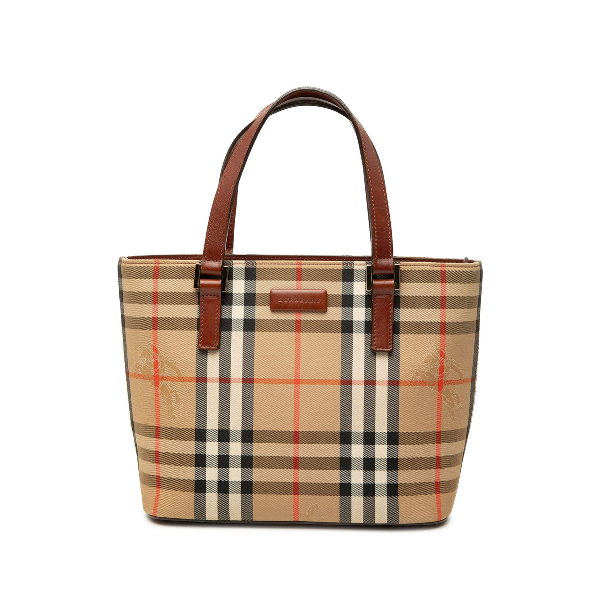 Burberry Haymarket Check Canvas Handbag — Beige