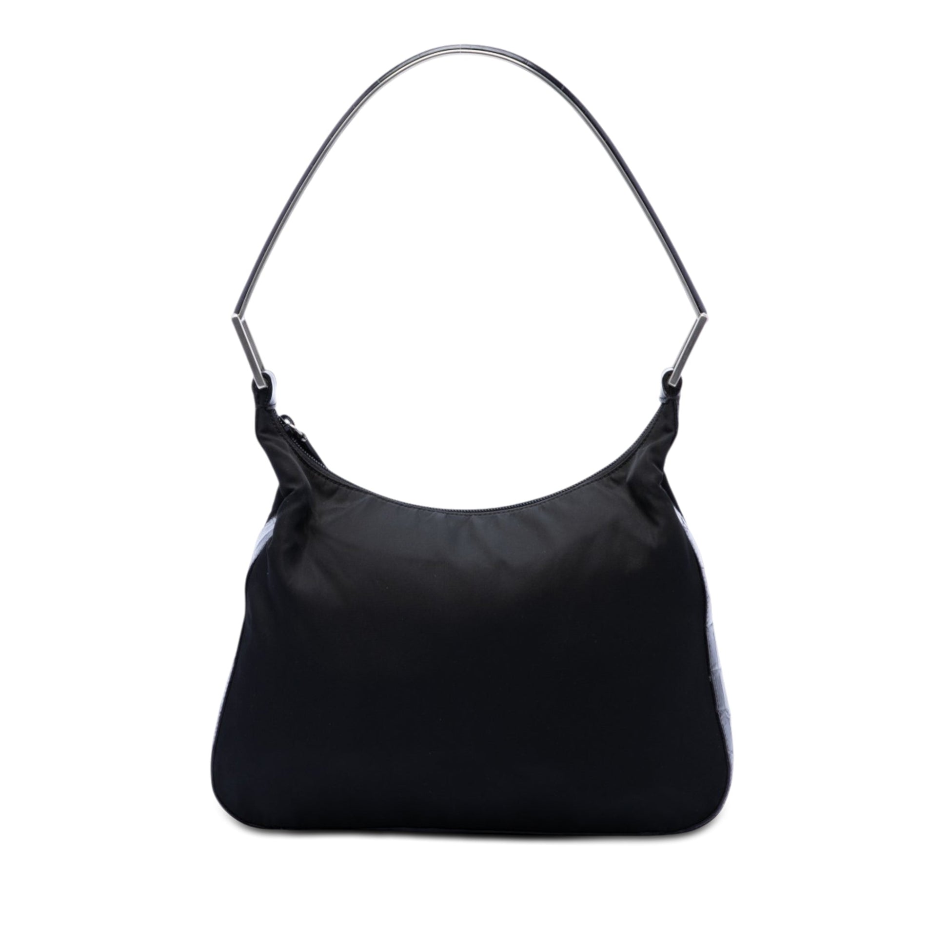 Prada Croc Embossed Leather Trimmed Tessuto Shoulder Bag