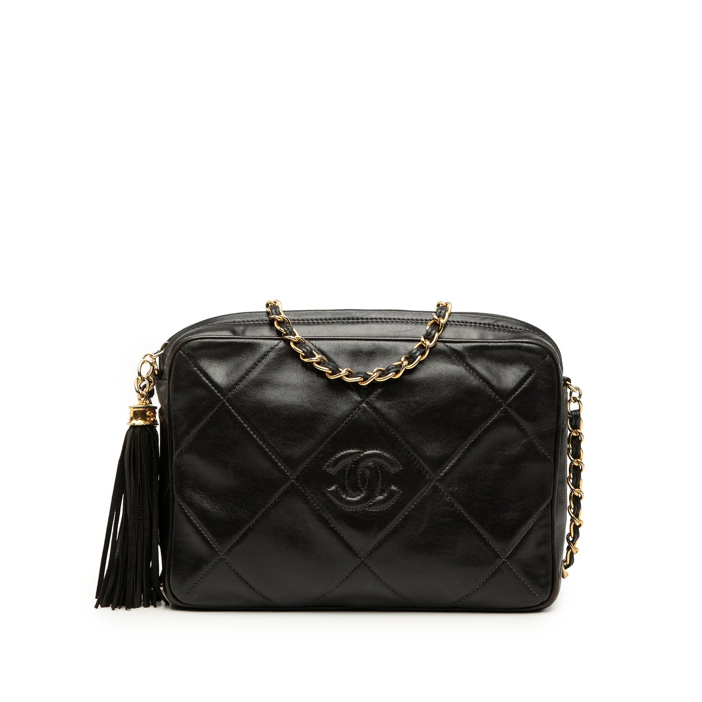 Chanel CC Diamond Quilted Lambskin Tassel Camera Bag