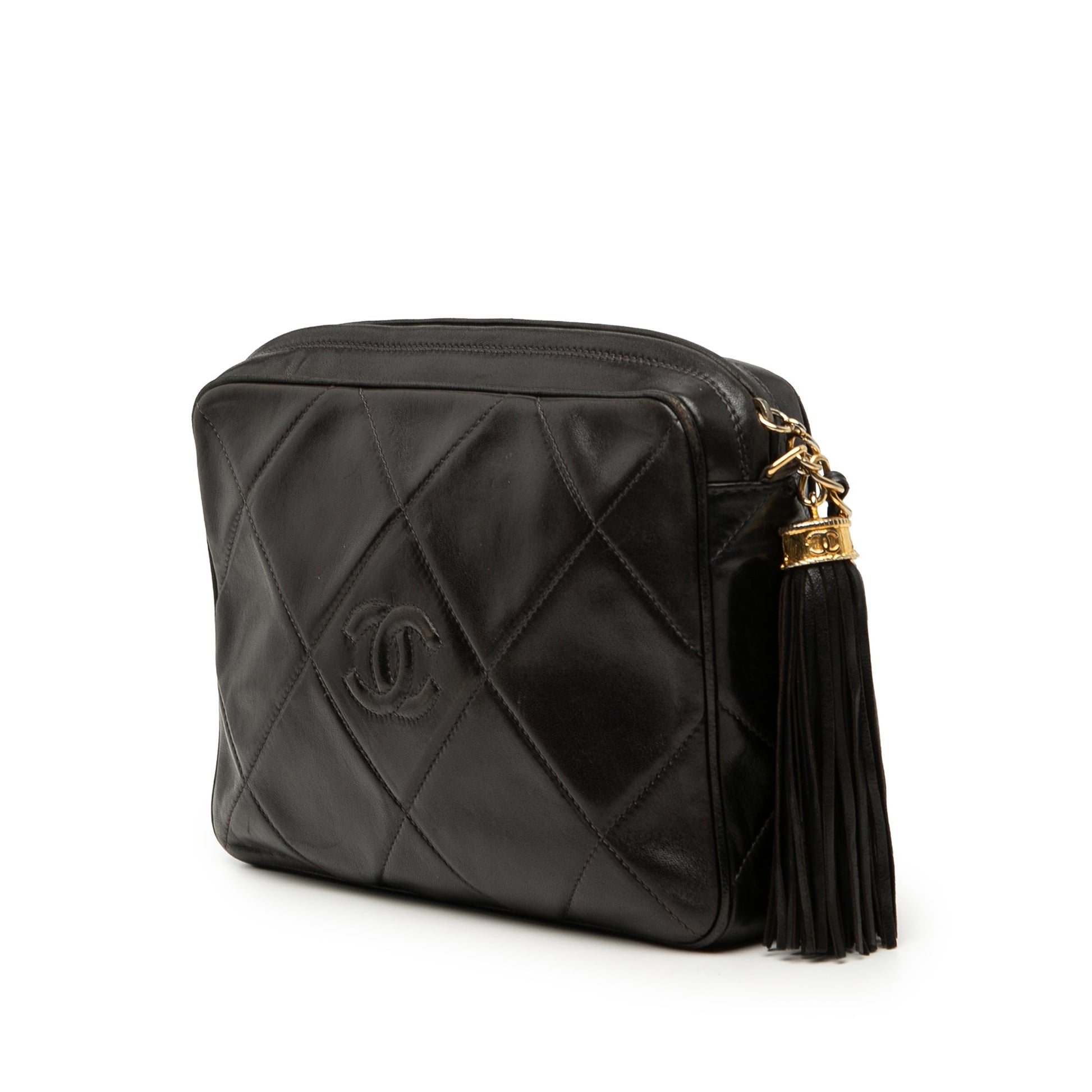 Chanel CC Diamond Quilted Lambskin Tassel Camera Bag