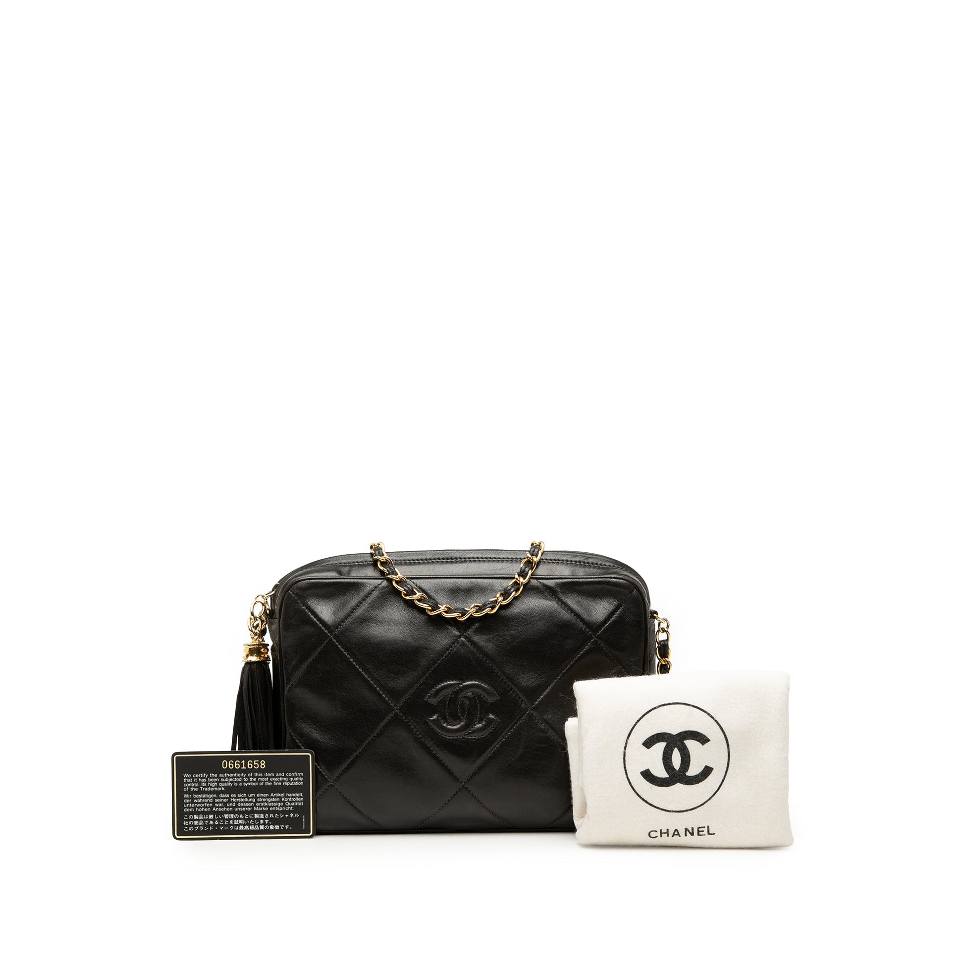 Chanel CC Diamond Quilted Lambskin Tassel Camera Bag