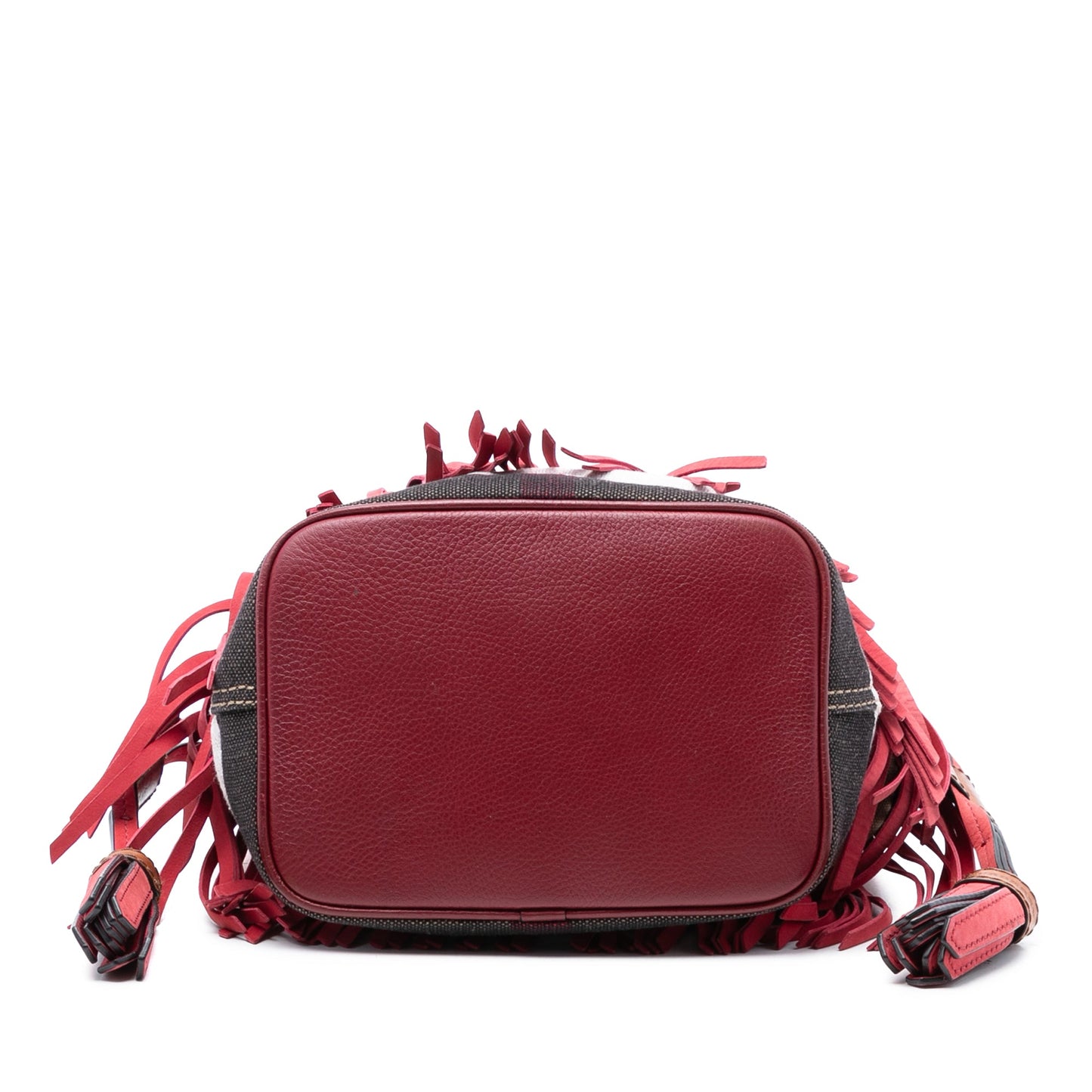 Burberry Small Mega Check Canvas and Suede Fringe Belgrove Bucket Bag
