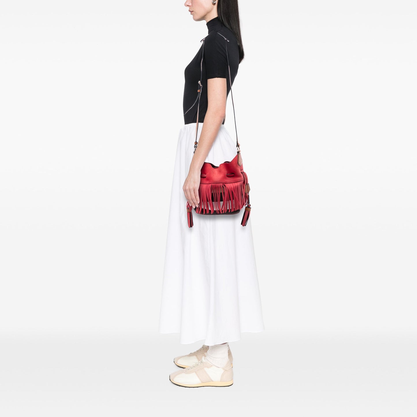 Burberry Small Mega Check Canvas and Suede Fringe Belgrove Bucket Bag