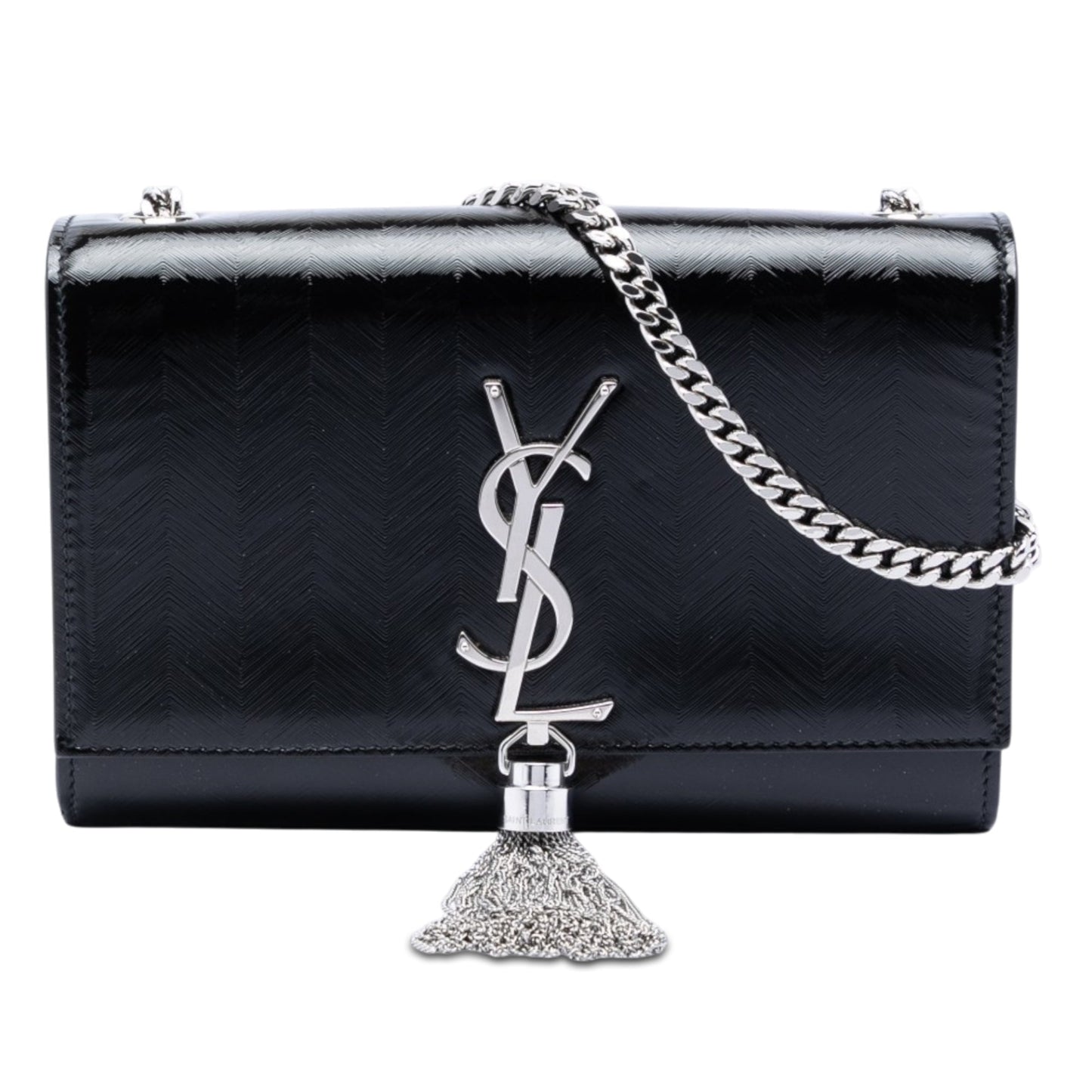 Saint Laurent Medium Chevron Patent Monogram Kate Tassel Crossbody