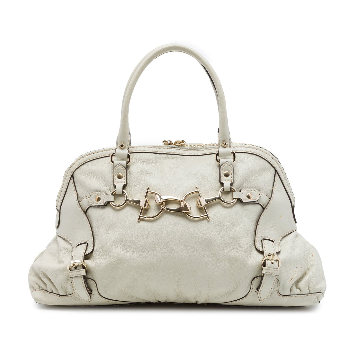 Gucci Medium Calfskin Horsebit Nail Handbag — White