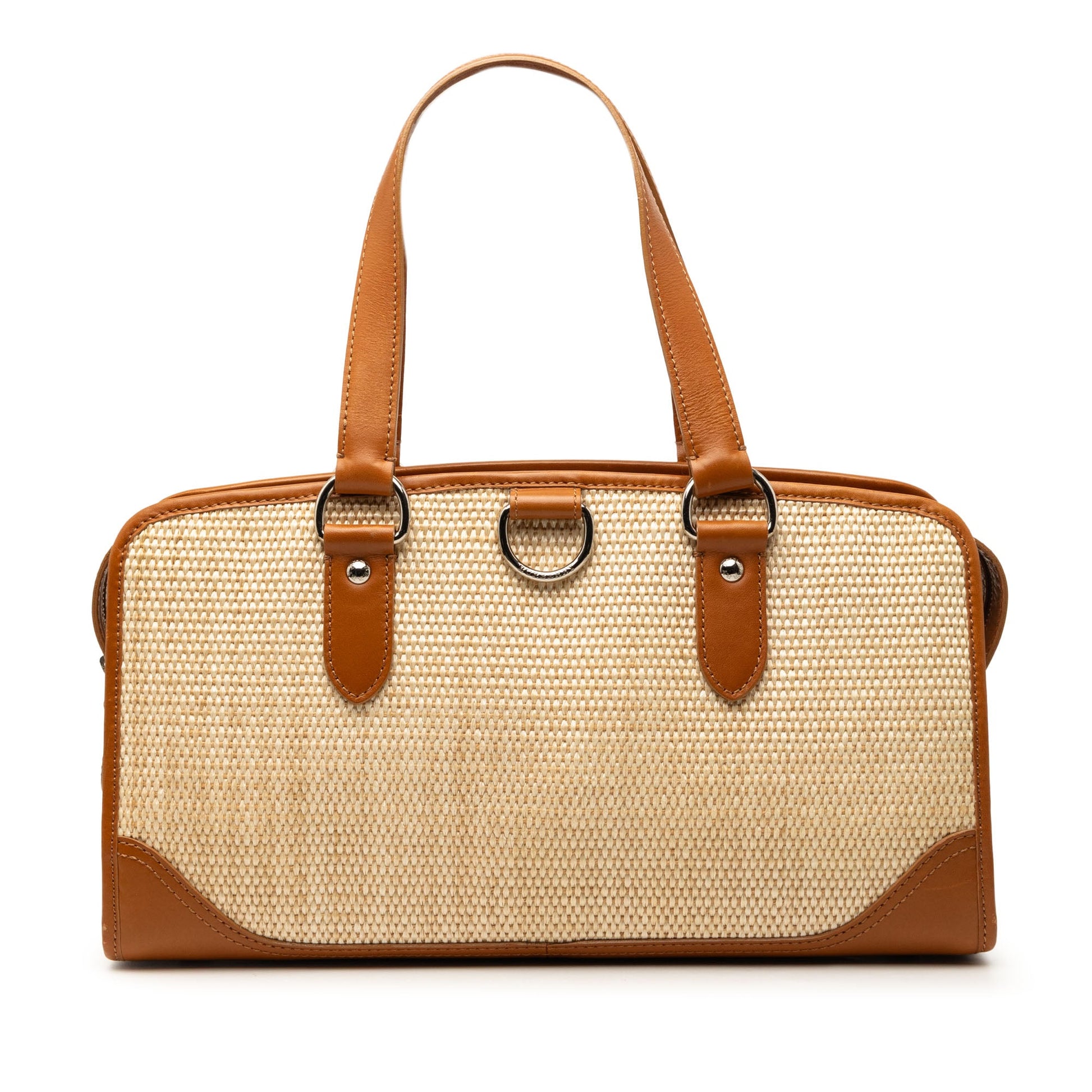 Burberry Straw and Leather Handbag