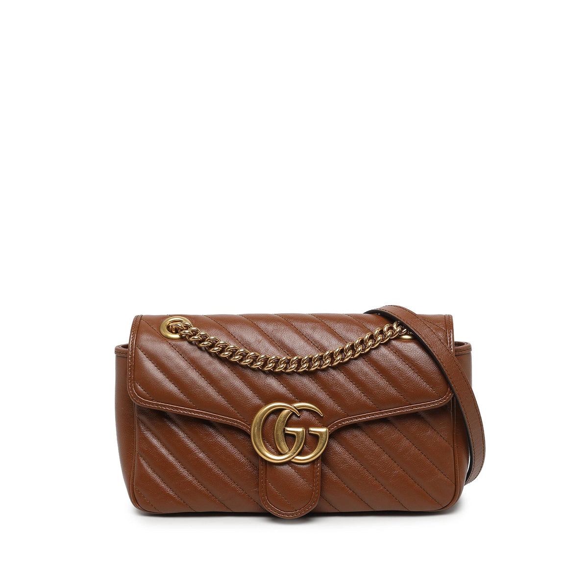 Gucci Medium GG Marmont Matelasse Diagonal Calfskin Shoulder Bag — Brown