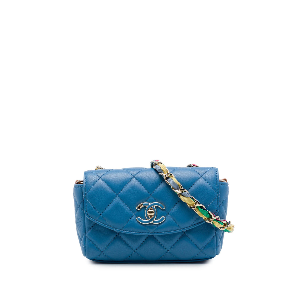 Chanel Mini Quilted Lambskin Cocovado Ribbon Chain Flap — Blue