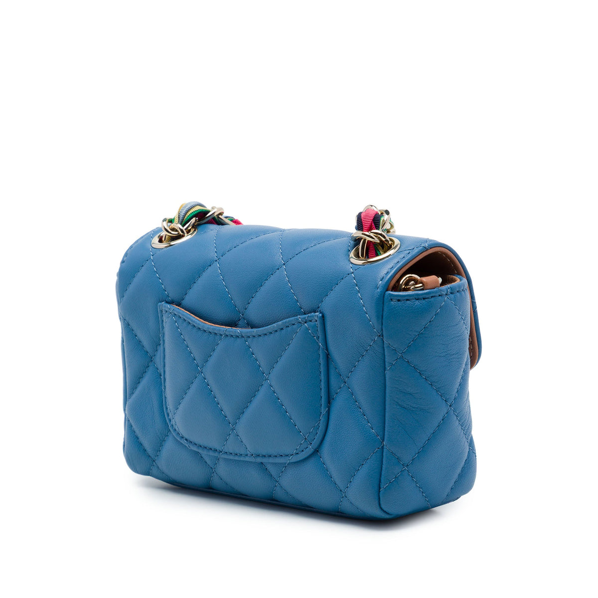 Chanel Mini Quilted Lambskin Cocovado Ribbon Chain Flap — Blue
