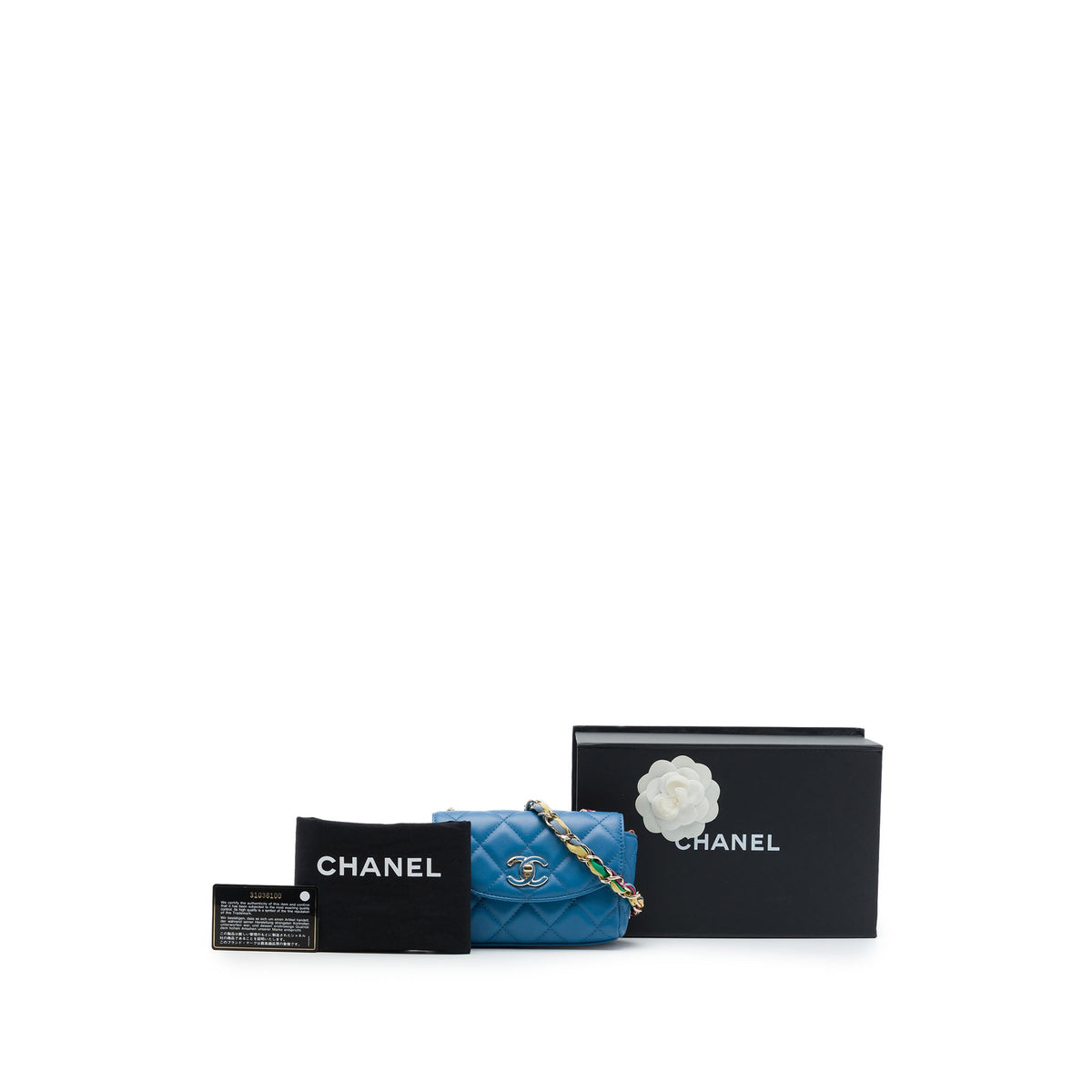 Chanel Mini Quilted Lambskin Cocovado Ribbon Chain Flap — Blue