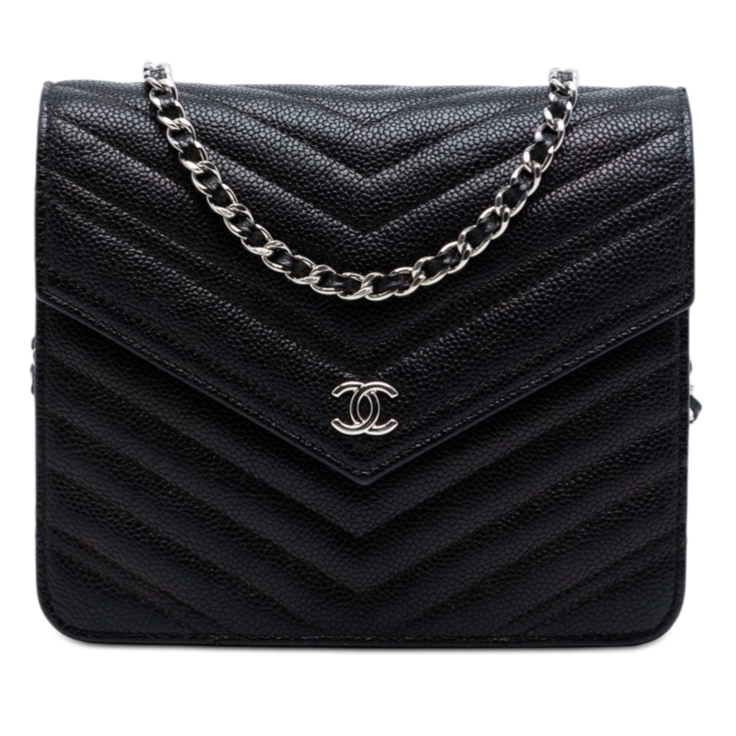 CC Chevron Caviar Square Wallet On Chain