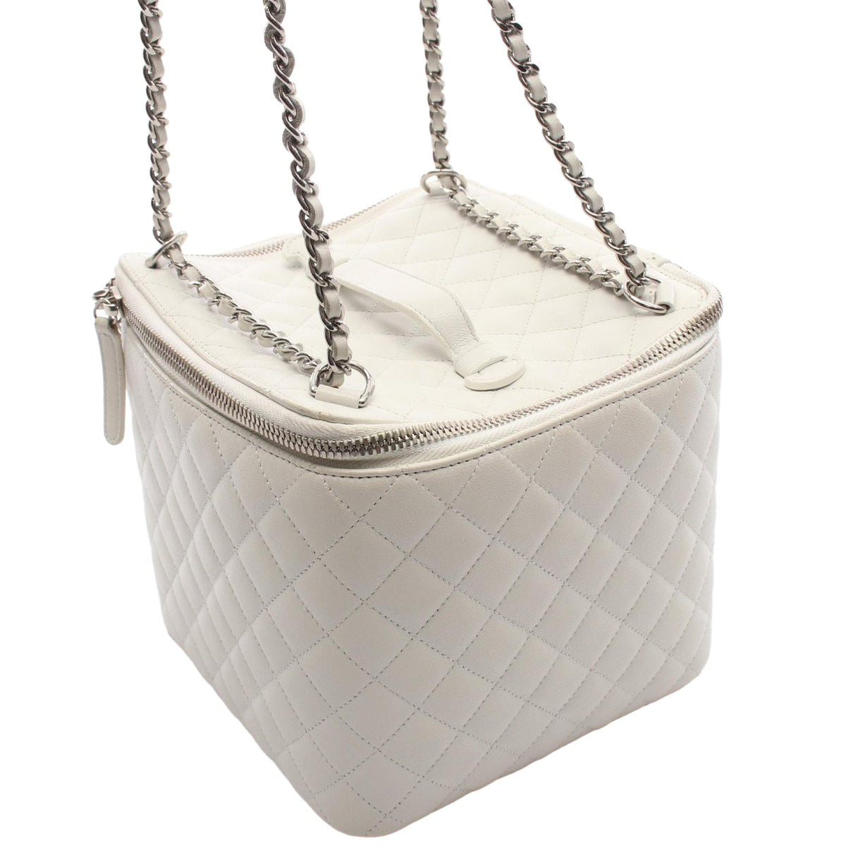 Chanel CC Quilted Lambskin Vanity Case — White