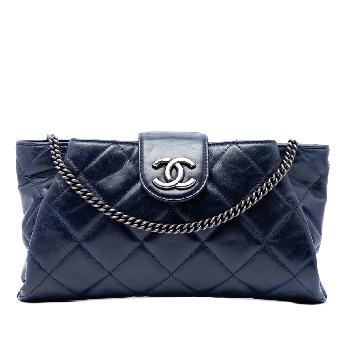 Chanel Quilted Glazed Calfskin Coco Pleats Chain Clutch