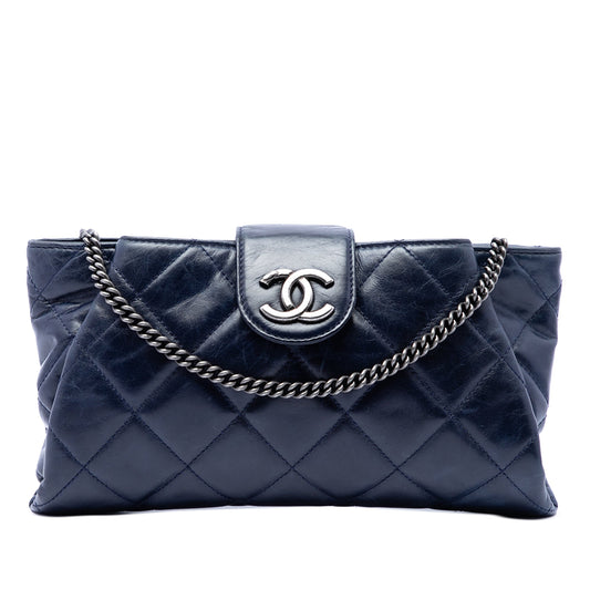 Chanel Quilted Glazed Calfskin Coco Pleats Chain Clutch