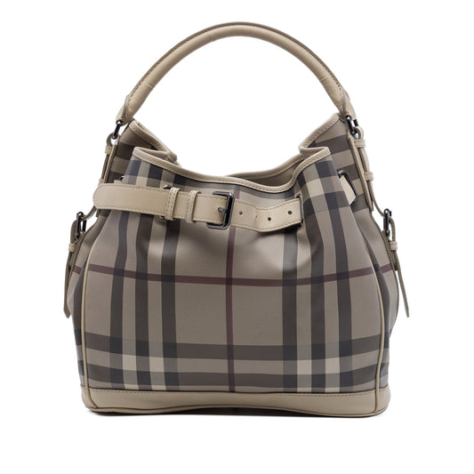 Burberry Medium Smoke Check Coated Canvas Walden Belted Hobo