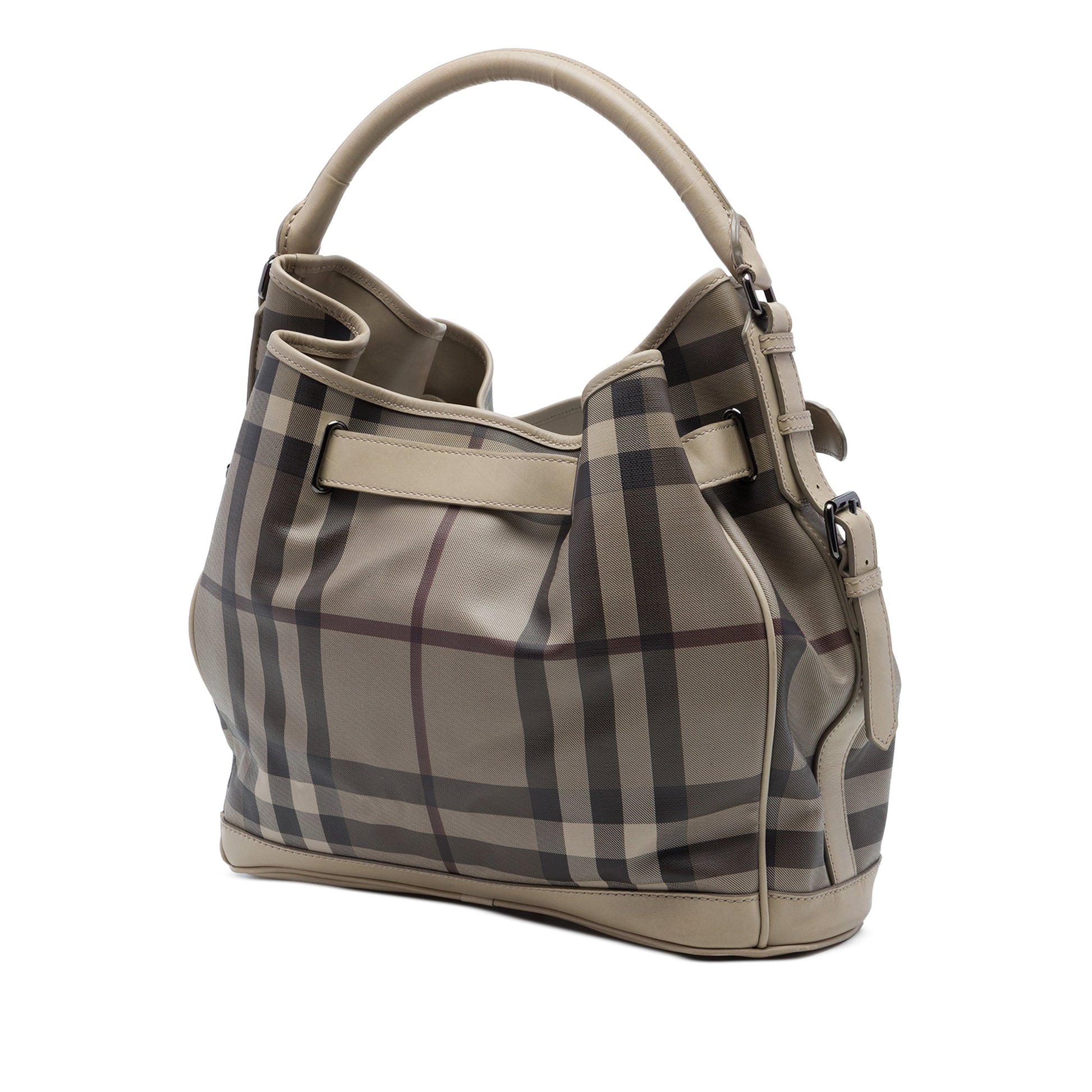 Burberry Medium Smoke Check Coated Canvas Walden Belted Hobo