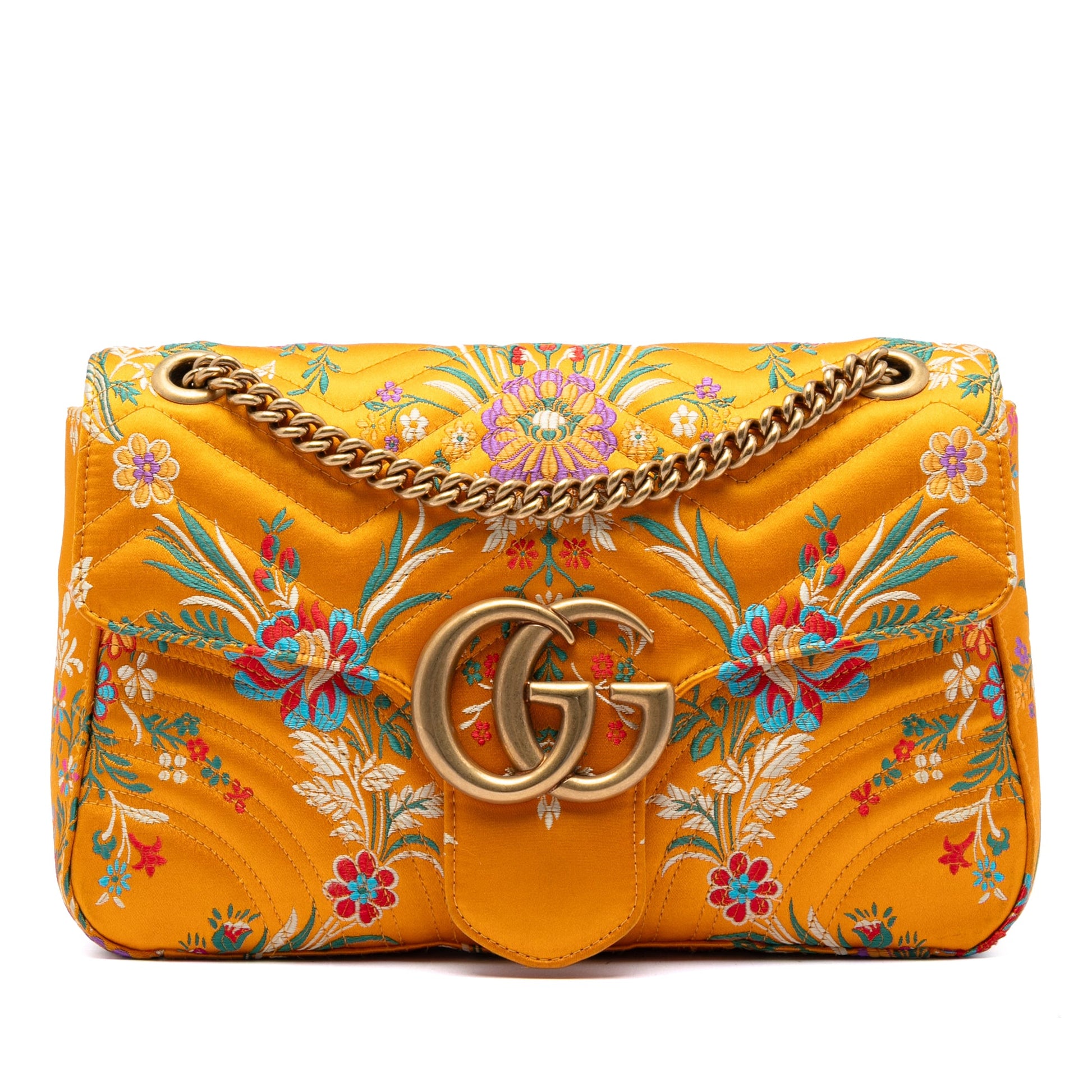 Gucci Large GG Marmont Matelasse Silk Embroidered Floral Shoulder Bag