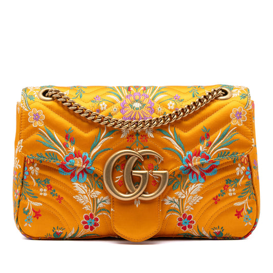 Gucci Large GG Marmont Matelasse Silk Embroidered Floral Shoulder Bag
