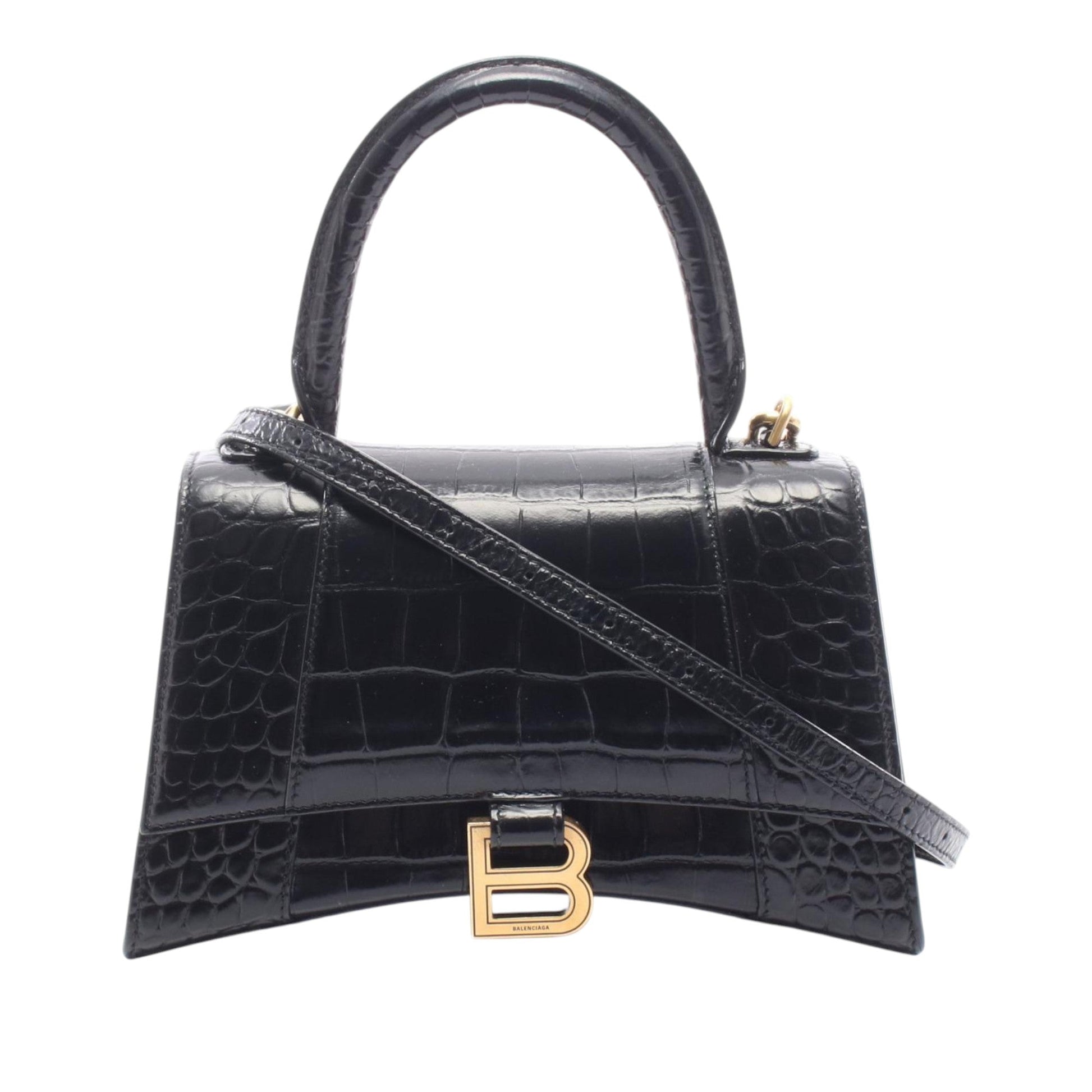 Balenciaga Small Croc Embossed Leather Hourglass Top Handle Bag