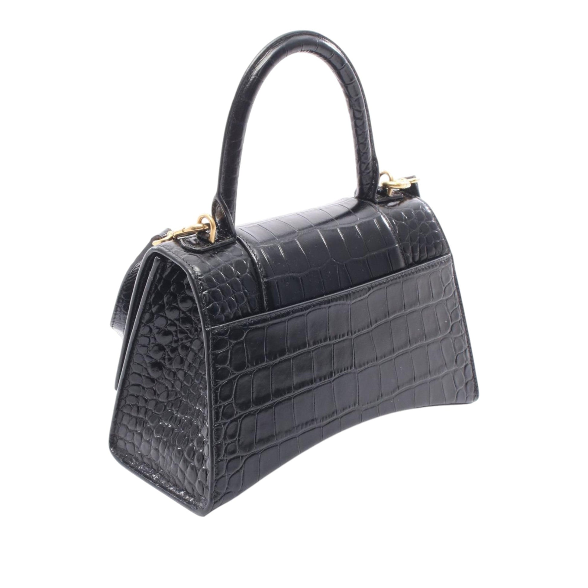 Balenciaga Small Croc Embossed Leather Hourglass Top Handle Bag