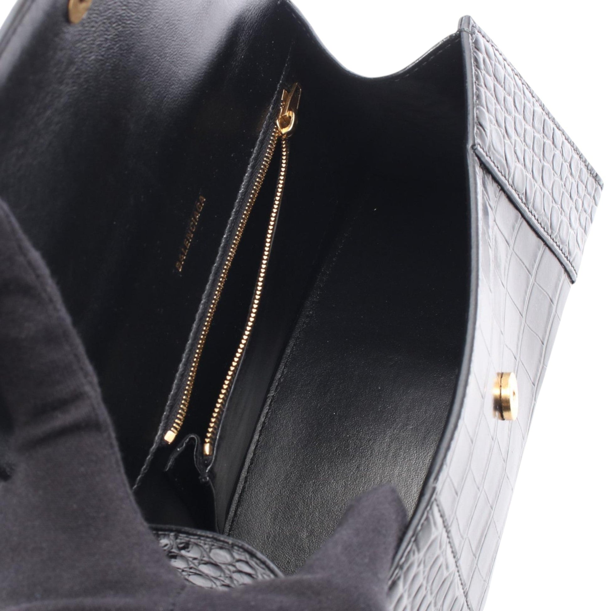 Balenciaga Small Croc Embossed Leather Hourglass Top Handle Bag