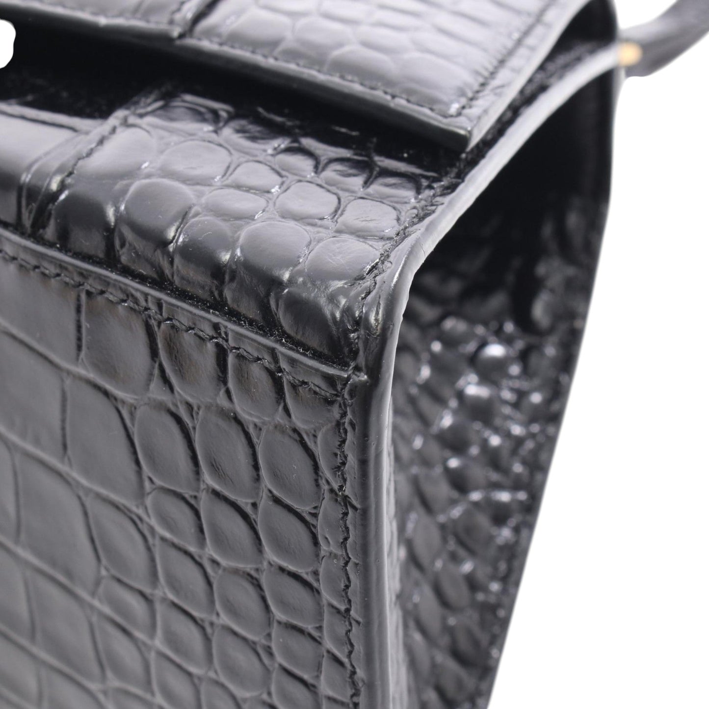 Balenciaga Small Croc Embossed Leather Hourglass Top Handle Bag
