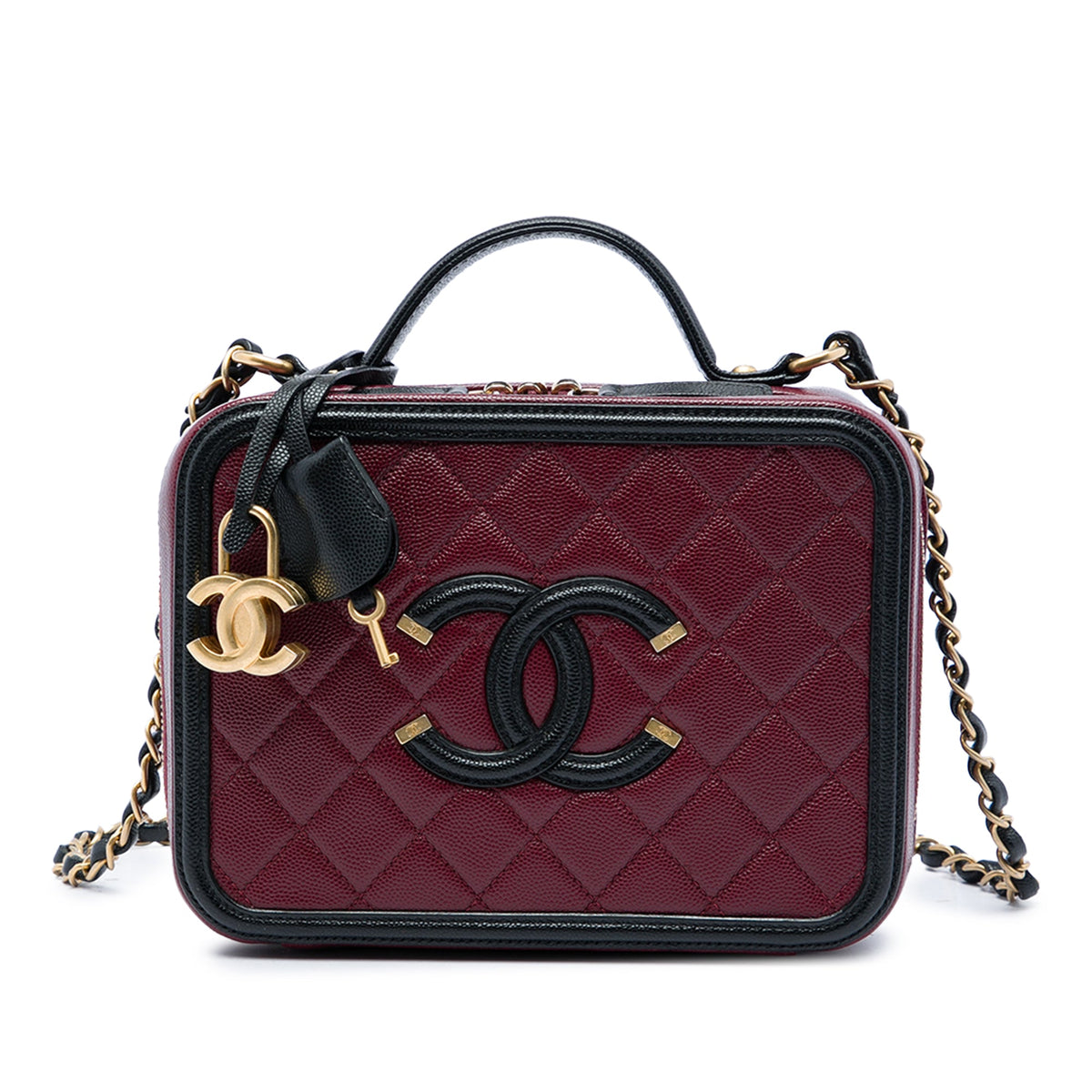 Chanel Medium Bicolor Caviar CC Filigree Vanity Case — Red