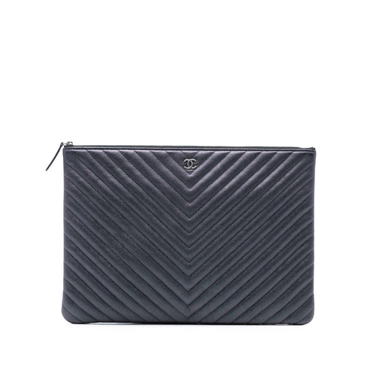 Chanel Large CC Chevron Iridescent Caviar O Case Clutch