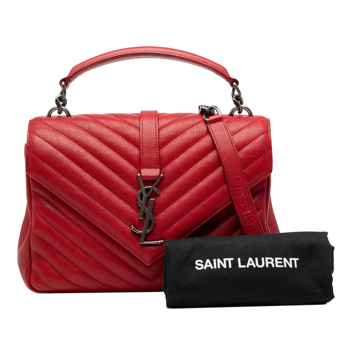 Saint Laurent Medium Quilted Chevron Sheepskin College Satchel