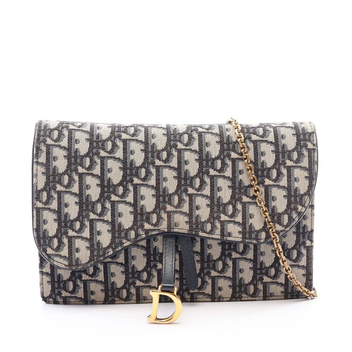 Dior Oblique Canvas Saddle Wallet On Chain — Blue