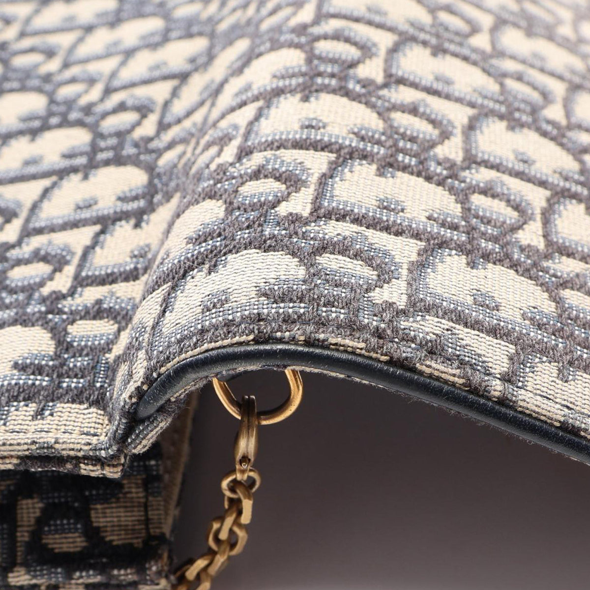 Dior Oblique Canvas Saddle Wallet On Chain — Blue