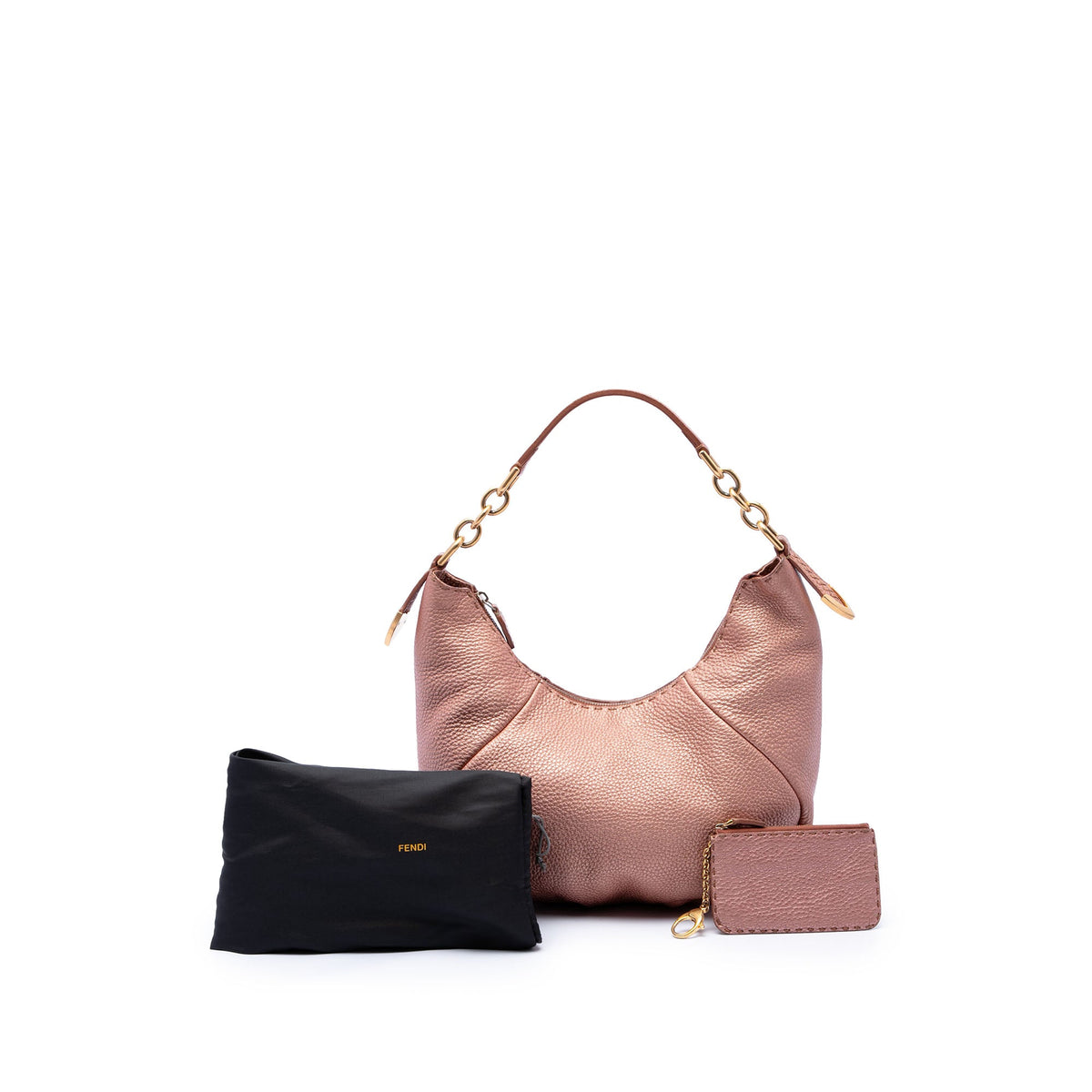 Fendi Metallic Pebbled Leather Selleria Shoulder Bag