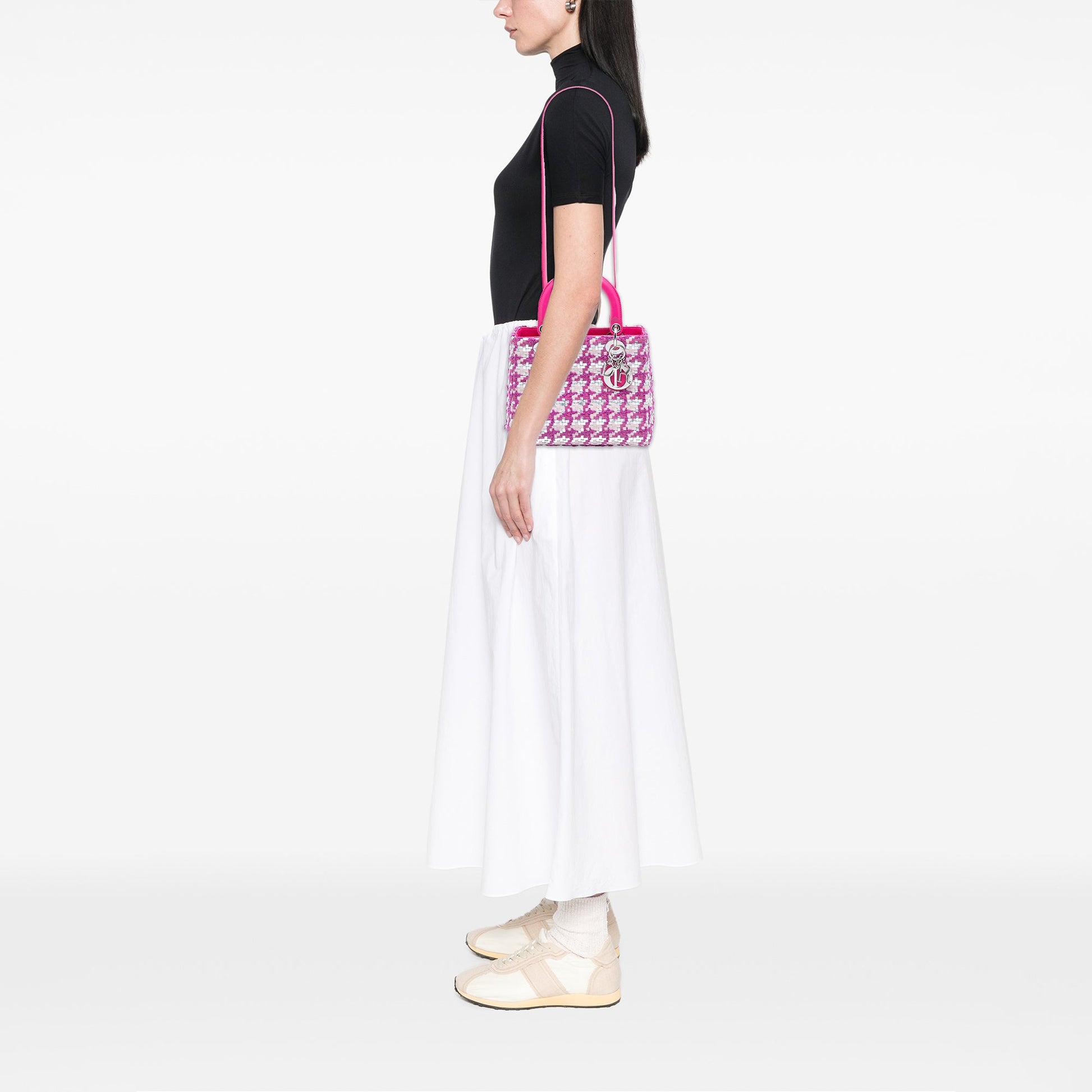 Dior Medium Lambskin And Tweed Lady Dior