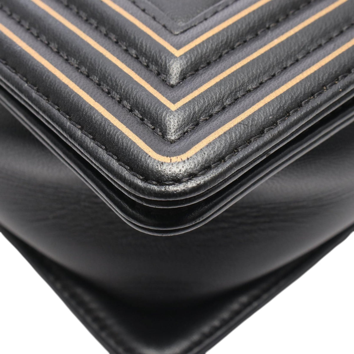 Chanel Small Quilted Lambskin Studded Top Handle Boy Flap Bag — Black