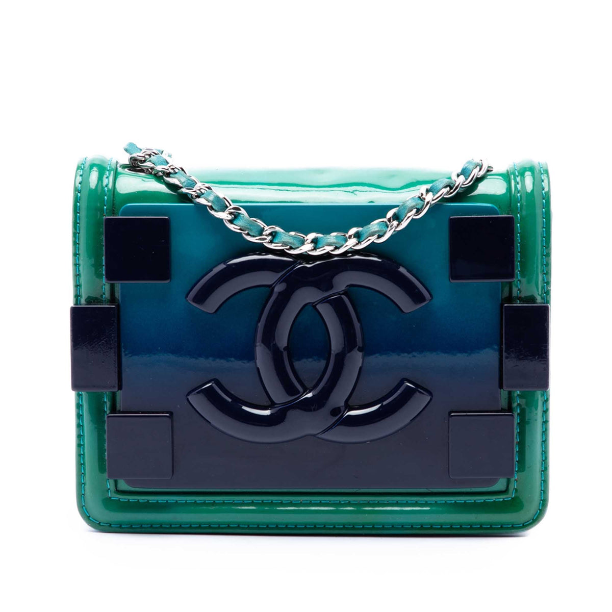 Chanel Mini Ombre Acrylic and Patent Boy Brick Flap — Green