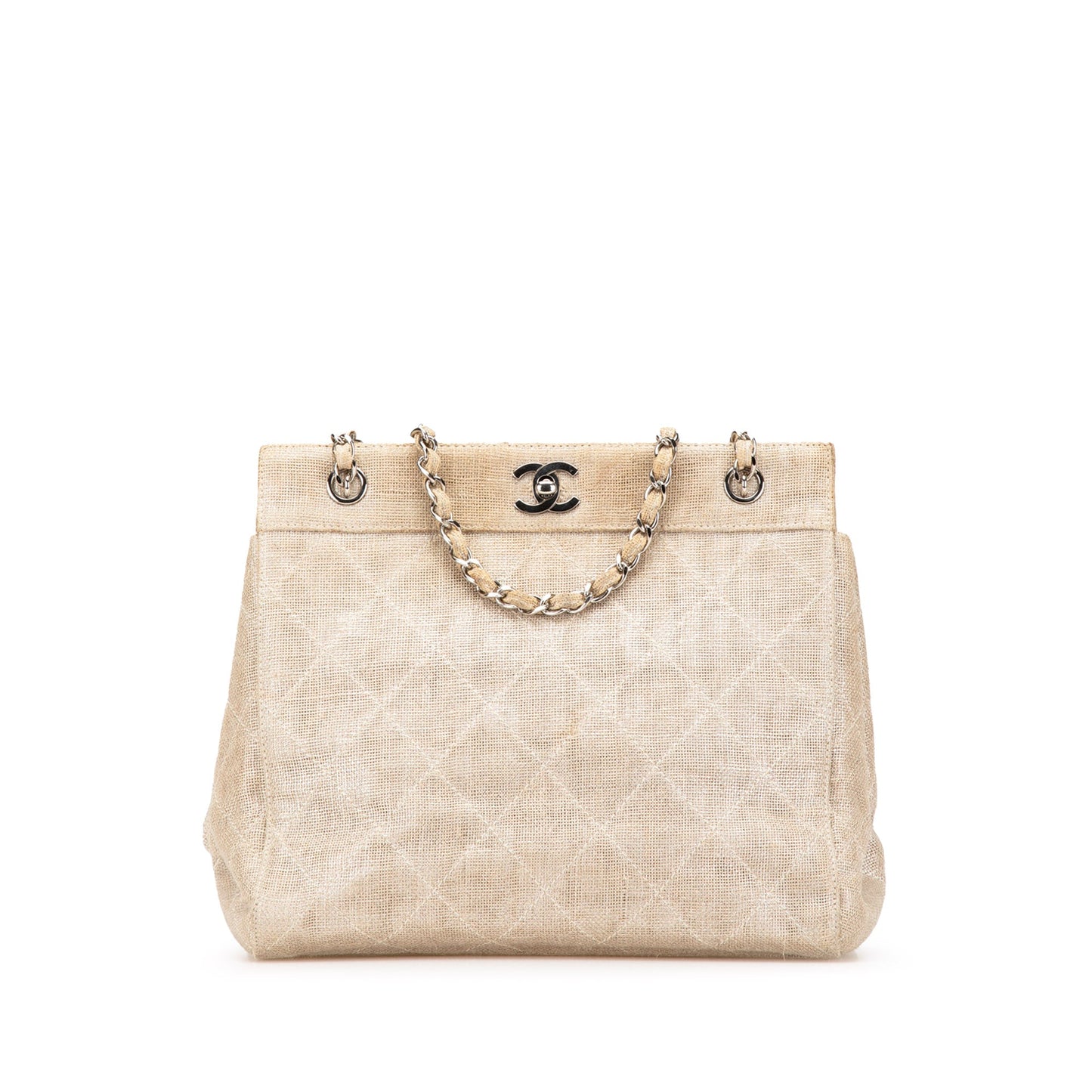 Chanel CC Stitched Linen Chain Tote