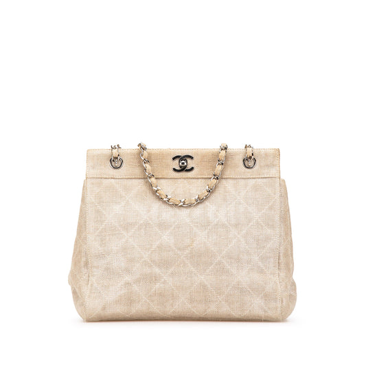 Chanel CC Stitched Linen Chain Tote