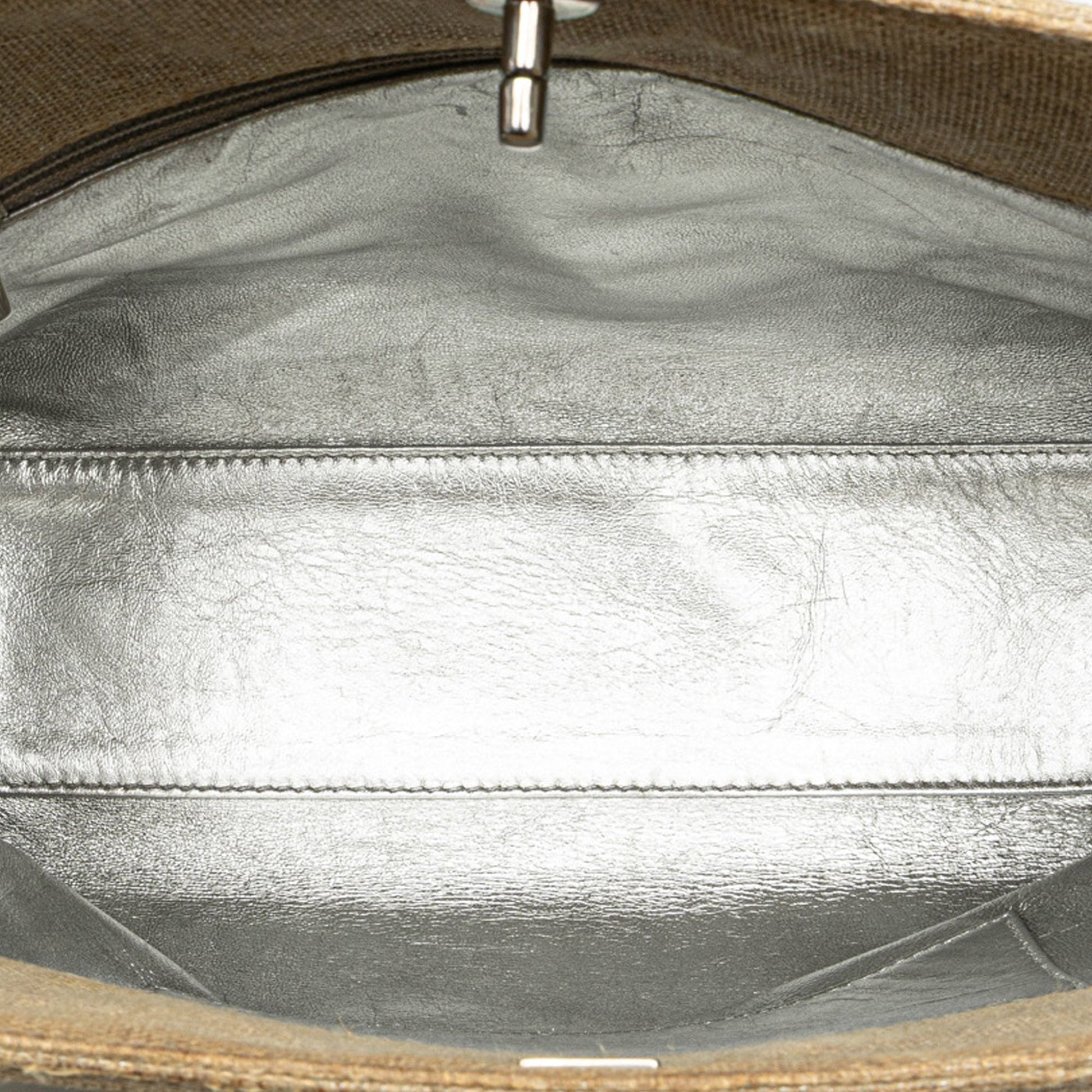 Chanel CC Stitched Linen Chain Tote