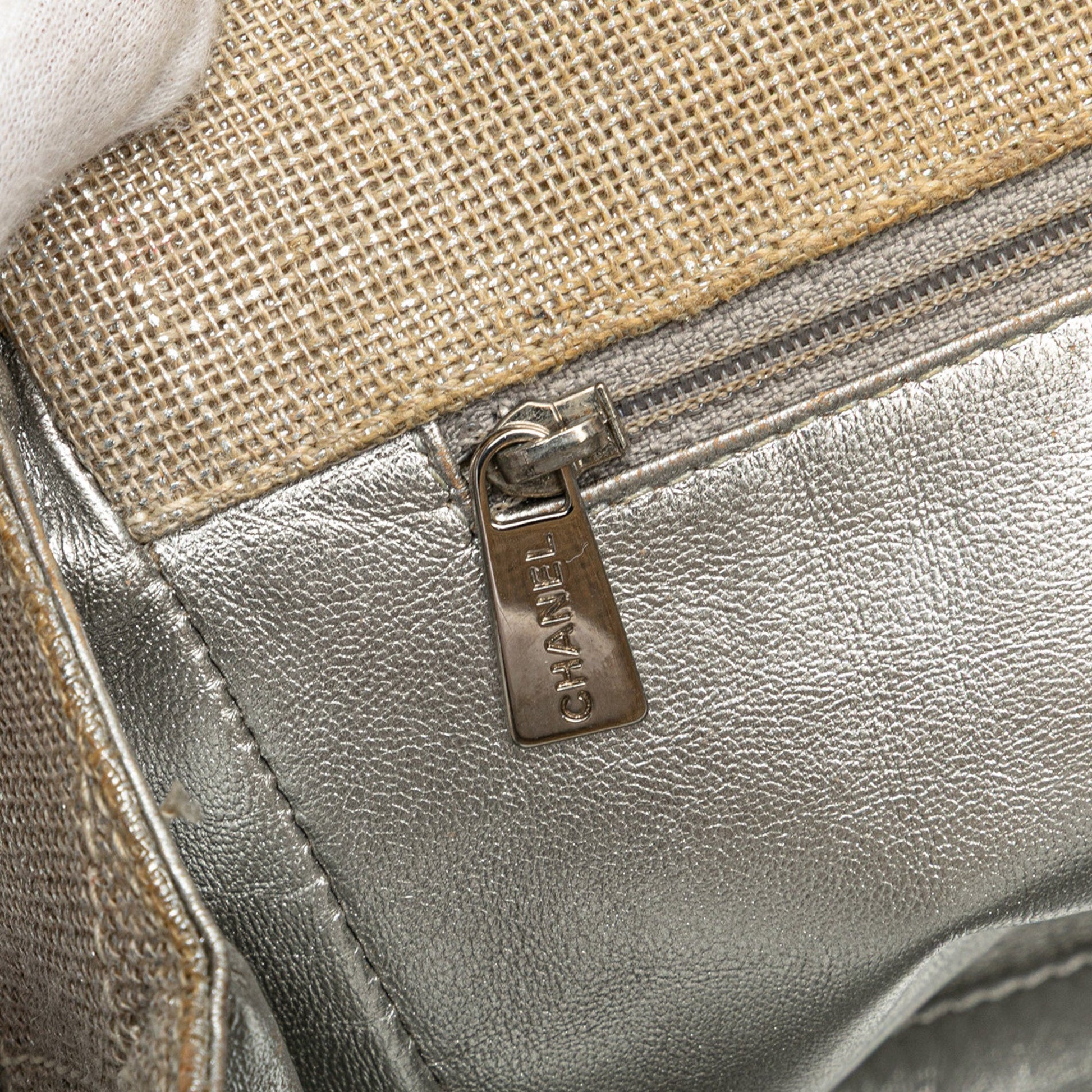 Chanel CC Stitched Linen Chain Tote