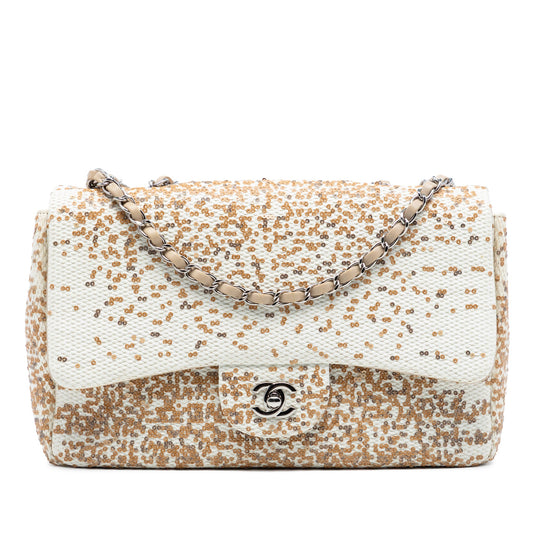 Chanel Jumbo Raffia Sequin Single Flap