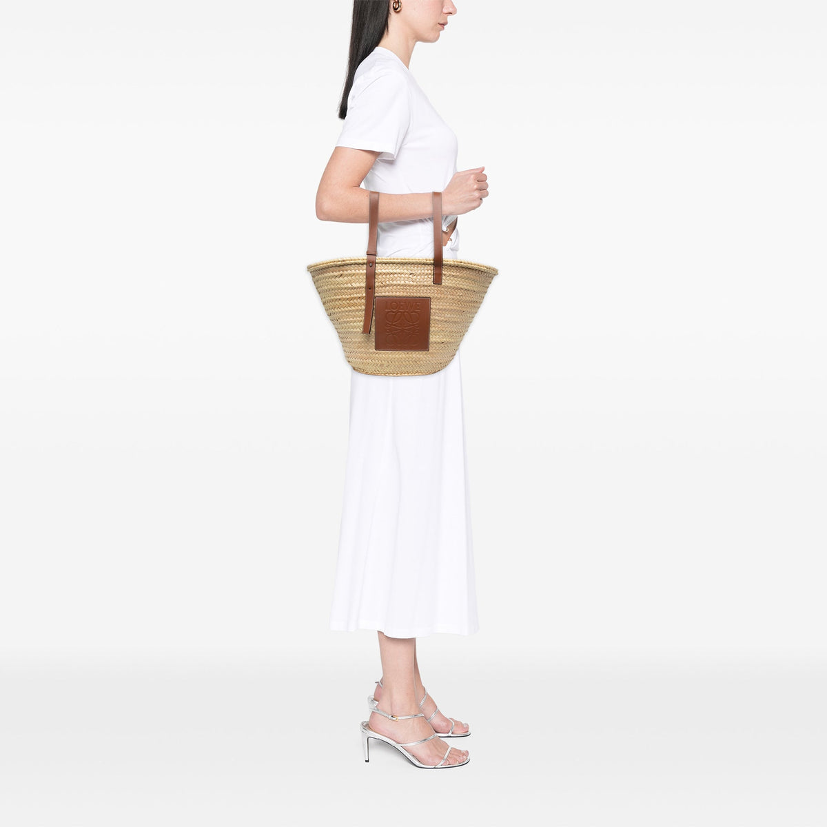 LOEWE Large Raffia Anagram Basket Tote — Beige