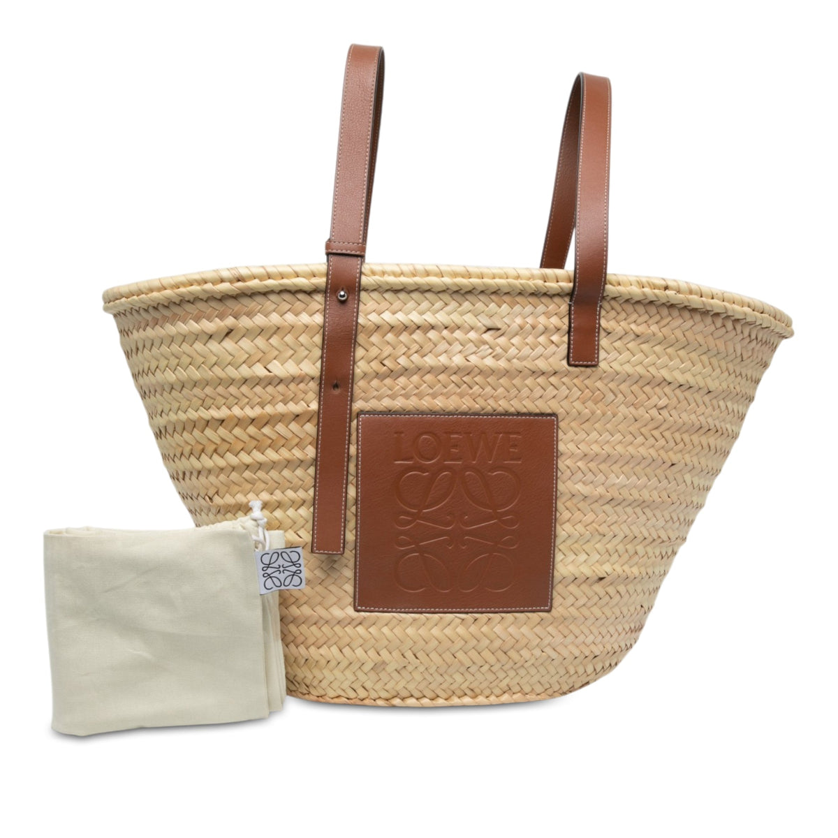 LOEWE Large Raffia Anagram Basket Tote — Beige